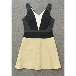 Ann Taylor Color Block Faux Leather And Tweed Dress 4 Petite Black Cream